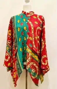 Kantha Cotton Embroidered Tunic: Best Seller (Red/Green)