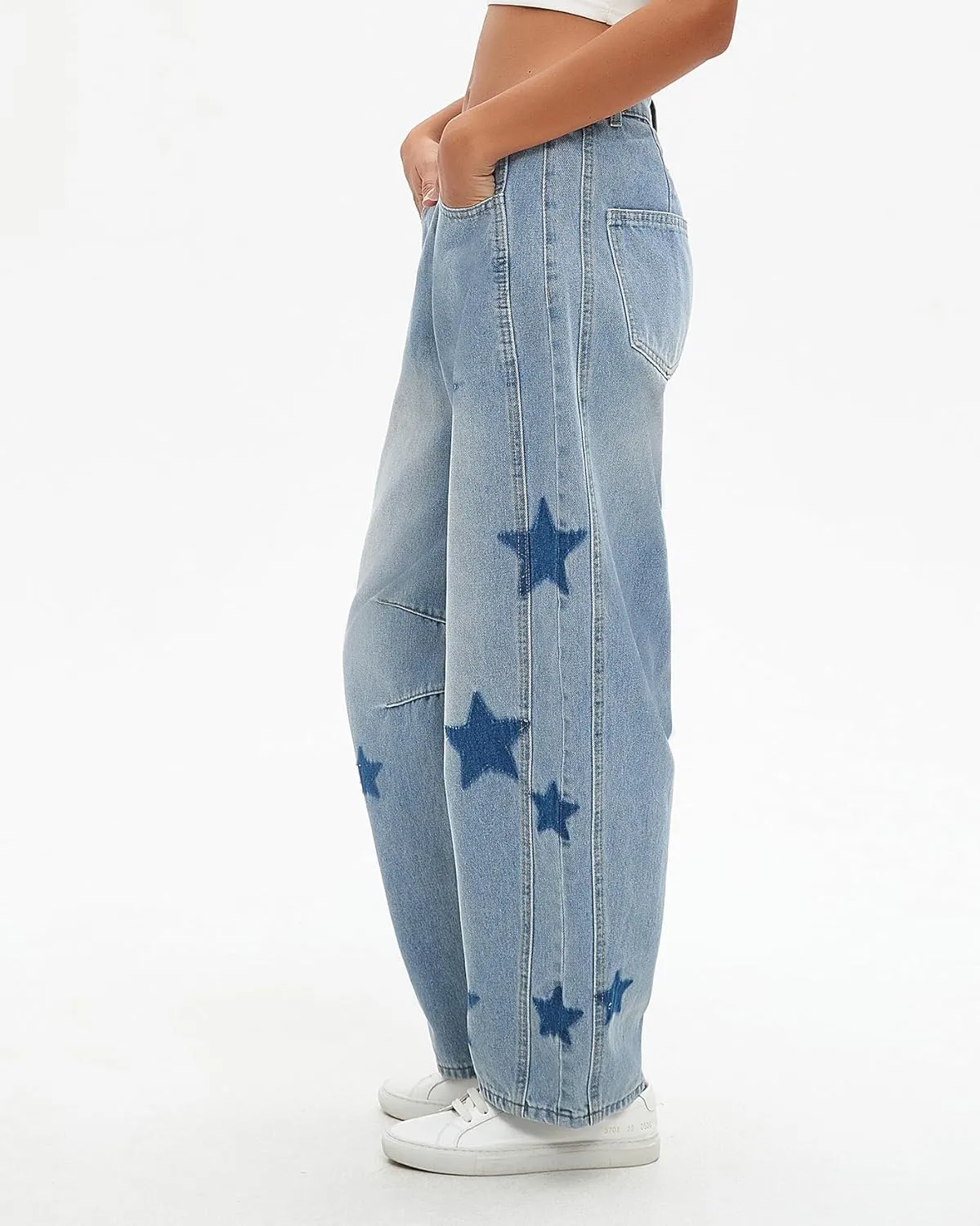 Kedera Women's Barrel Boyfriend Baggy Star Print Jeans Denim Pants Mid Rise Wide Leg Y2K Horseshoe Jeans Trendy