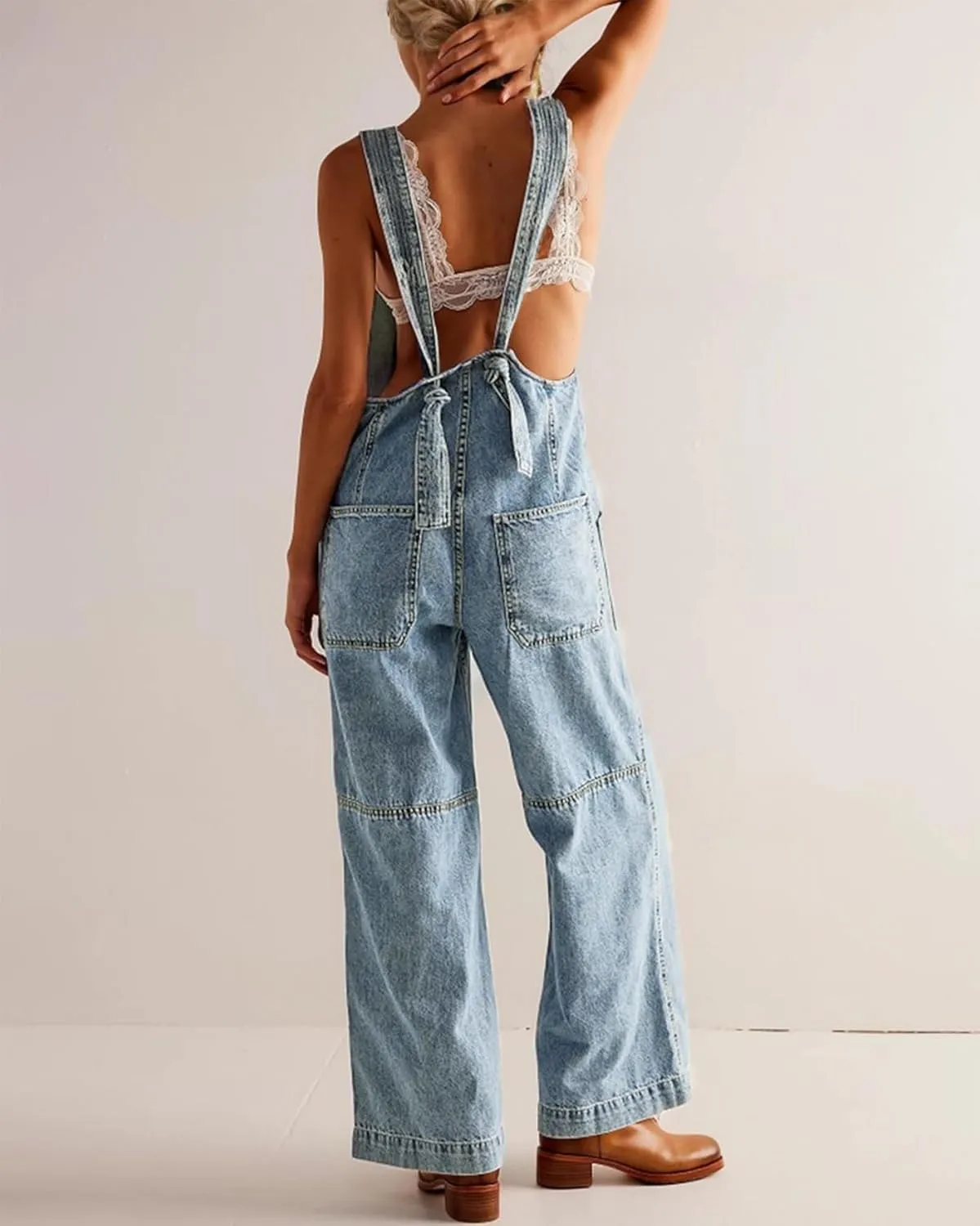 Kedera Women's Casual Baggy Denim Adjustable Denim Bib Overalls Loose Wide Leg Jeans Pants Jumpsuits with Pockets