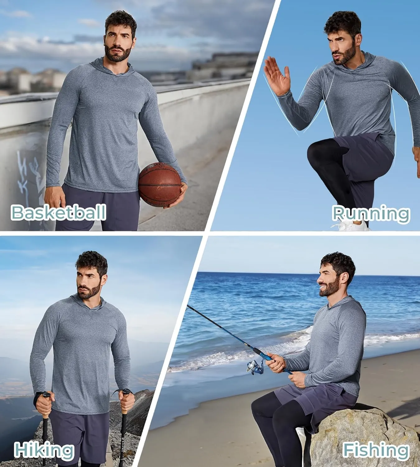 Keisimimo Men's UPF 50  Sun Protection Hoodie Shirts Long Sleeve Rash Guard Quick Dry UV SPF Fishing Hiking Shirts
