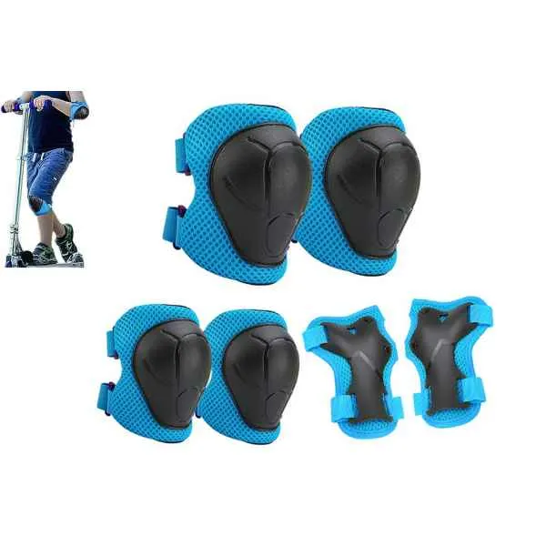 Kids Knee Pads Wrist Guards Elbow Pads 6 in 1Protective Gear Set-Blue