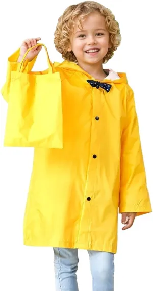 Kids Yellow Raincoat, Waterproof Rain Jacket with Hood Lightweight Toddlers Boys Girls Rian Coat Rainwear