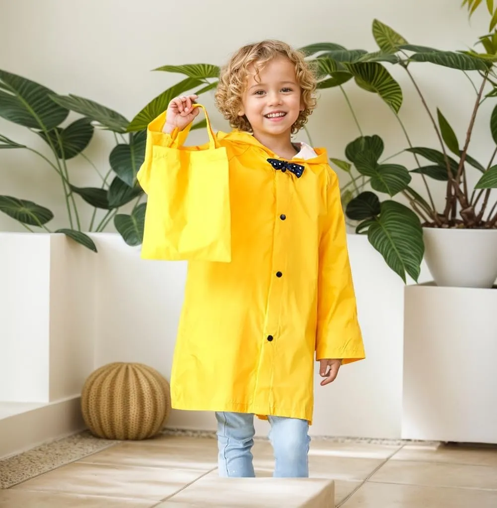 Kids Yellow Raincoat, Waterproof Rain Jacket with Hood Lightweight Toddlers Boys Girls Rian Coat Rainwear