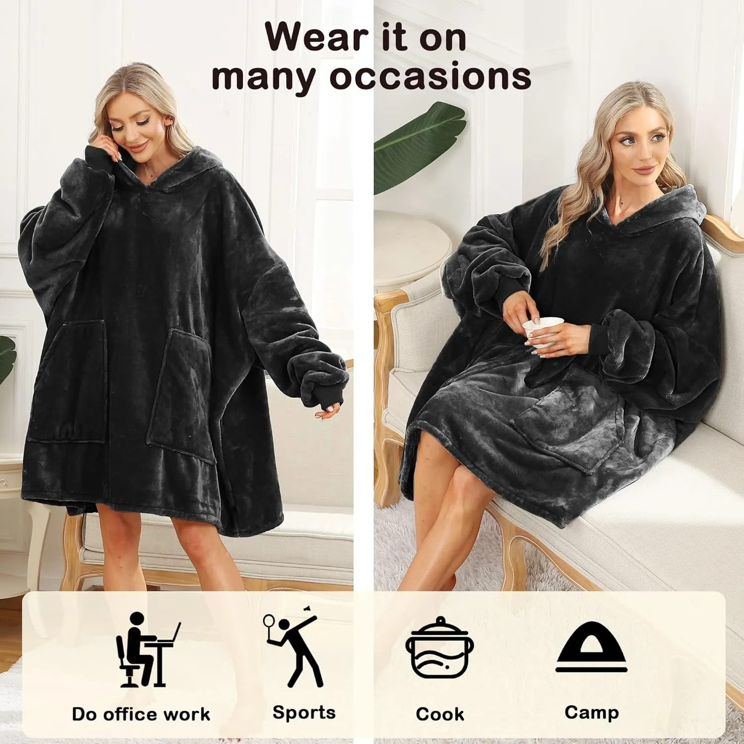 Kipswiza Blanket Hoodie - Wearable Blankets Oversized Cozy Flannel Sweatshirt Blanket as Gifts for Adult Women Men