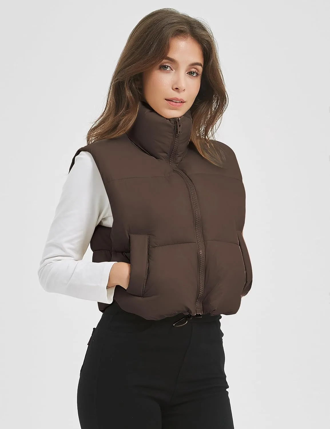 Kissonic Womens Winter Cropped Puffer Vest Sleeveless Padded Lightweight Puffy Vest with Pockets