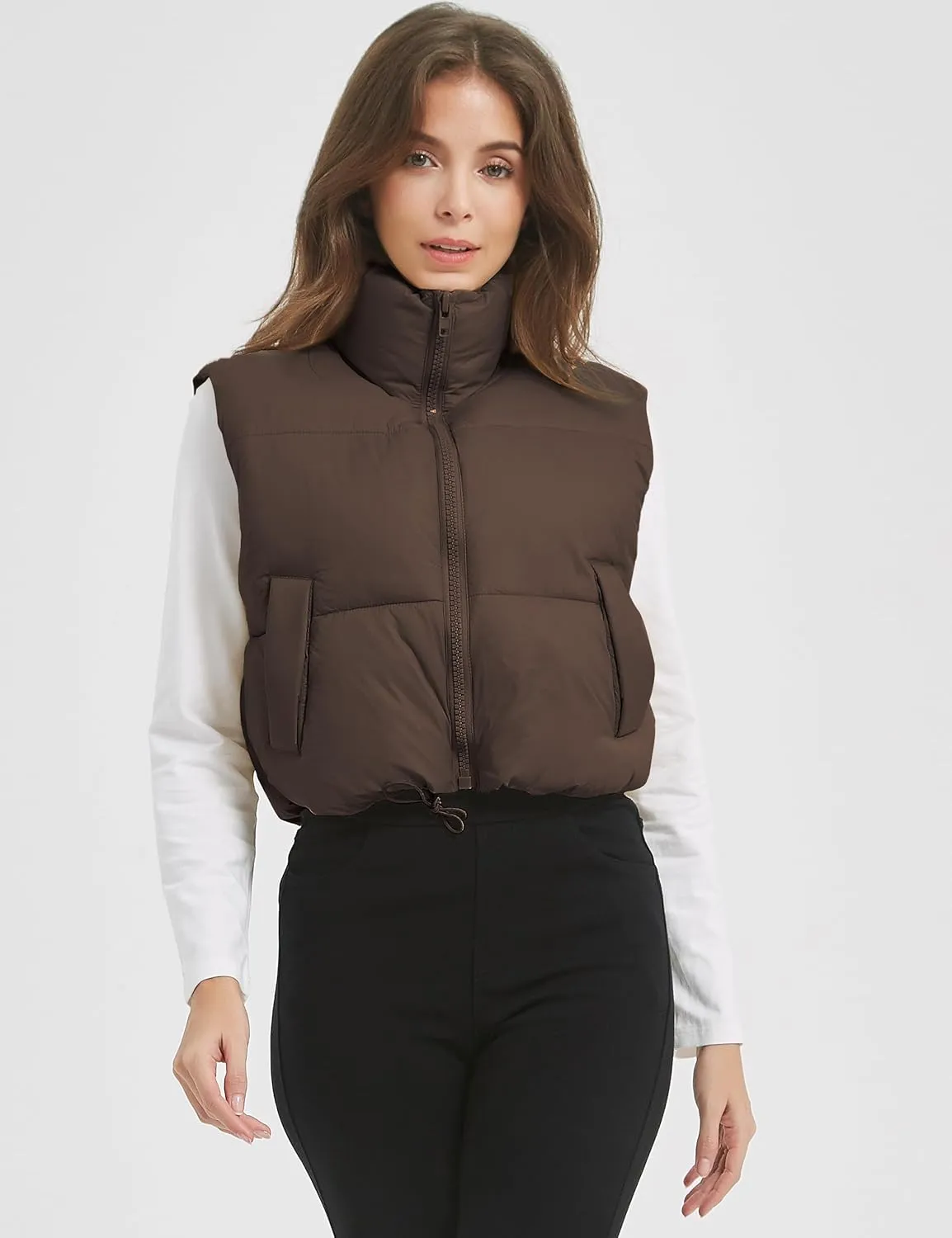 Kissonic Womens Winter Cropped Puffer Vest Sleeveless Padded Lightweight Puffy Vest with Pockets