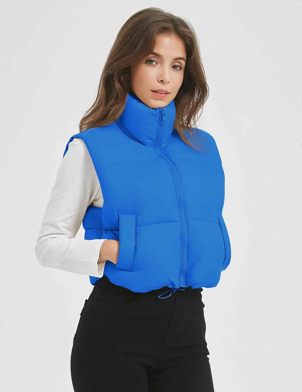 Kissonic Womens Winter Cropped Puffer Vest Sleeveless Padded Lightweight Puffy Vest with Pockets