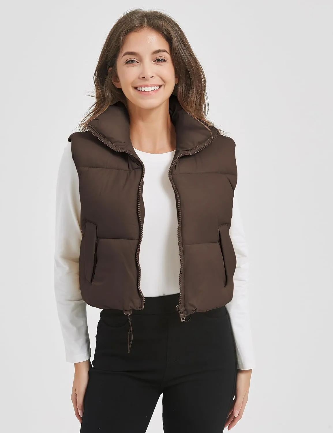 Kissonic Womens Winter Cropped Puffer Vest Sleeveless Padded Lightweight Puffy Vest with Pockets