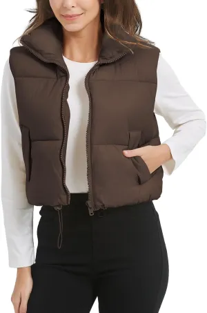 Kissonic Womens Winter Cropped Puffer Vest Sleeveless Padded Lightweight Puffy Vest with Pockets