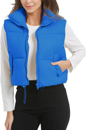 Kissonic Womens Winter Cropped Puffer Vest Sleeveless Padded Lightweight Puffy Vest with Pockets