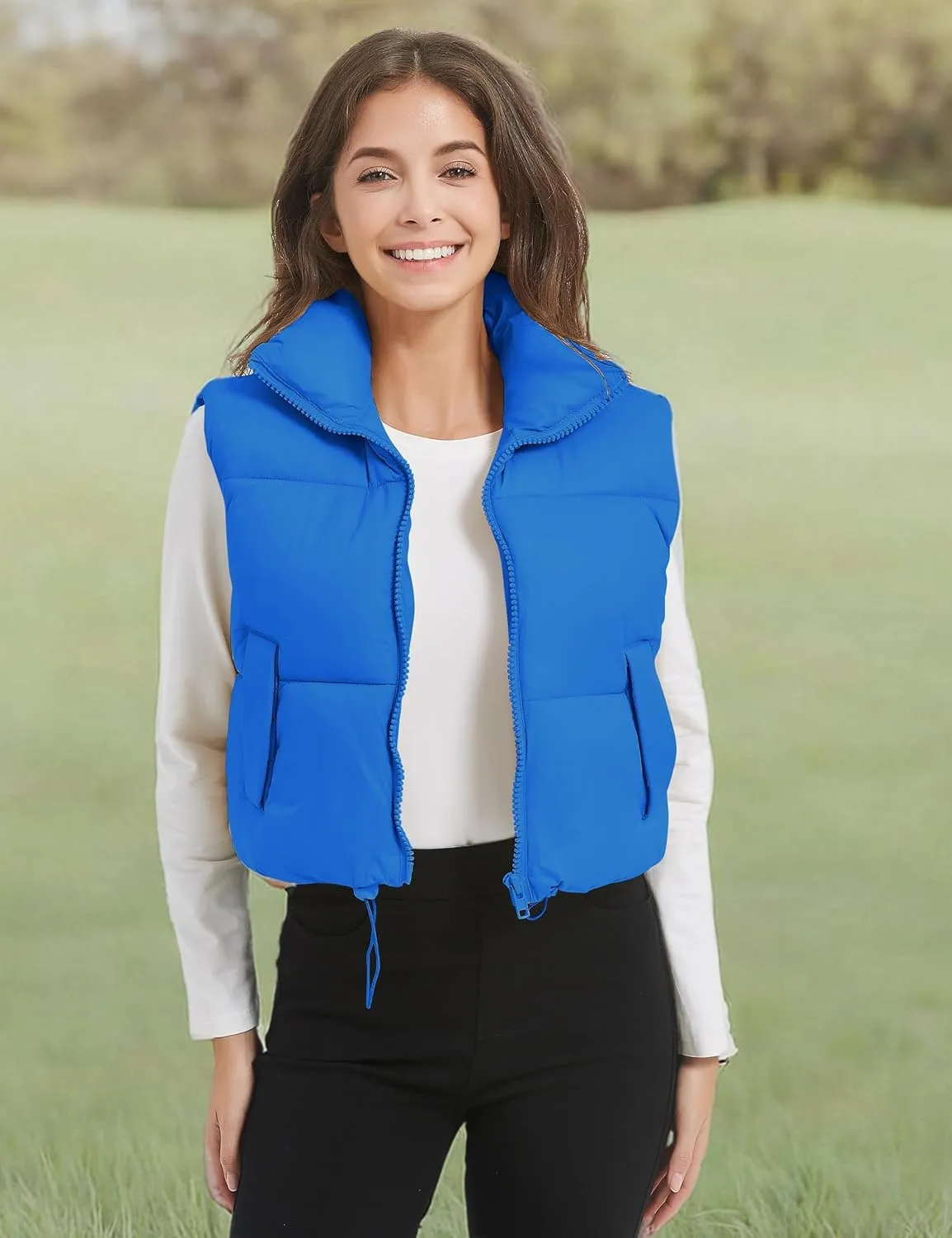Kissonic Womens Winter Cropped Puffer Vest Sleeveless Padded Lightweight Puffy Vest with Pockets