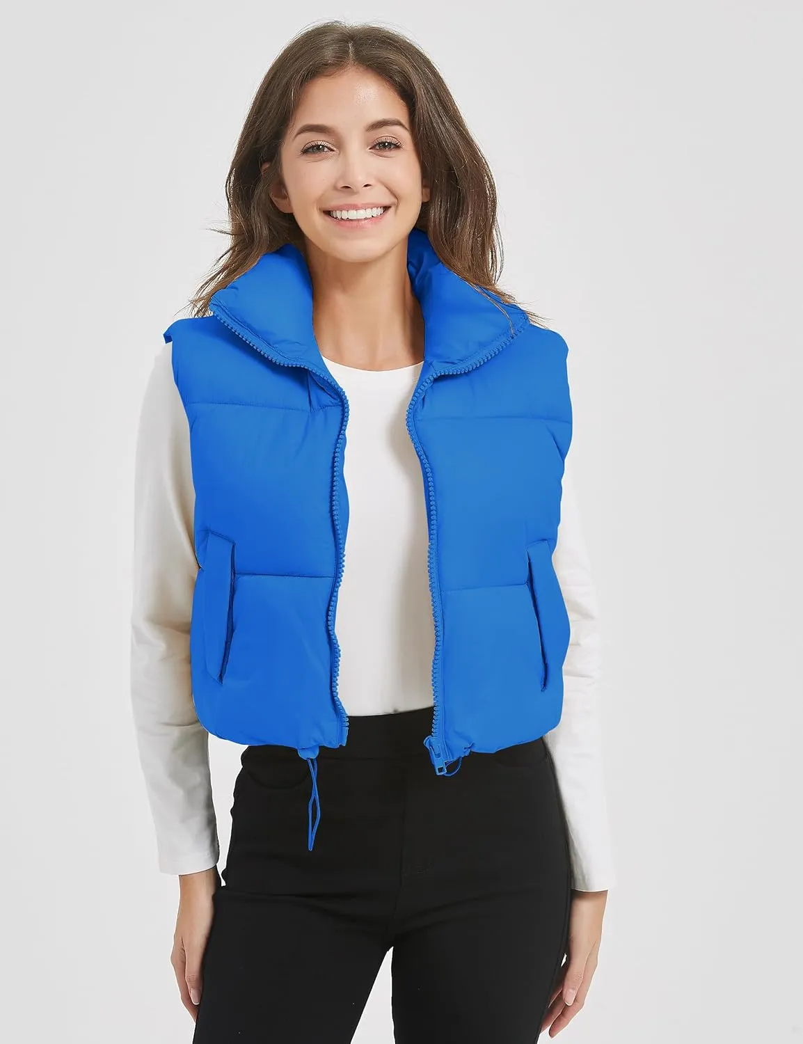 Kissonic Womens Winter Cropped Puffer Vest Sleeveless Padded Lightweight Puffy Vest with Pockets