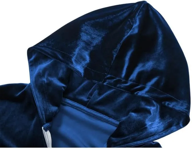 KISSQIQI Mens 2 Pieces Velour Tracksuits Velvet Outfits Sweatsuits Jogging Sport Suits Jacket Pants hooded Tracksuit