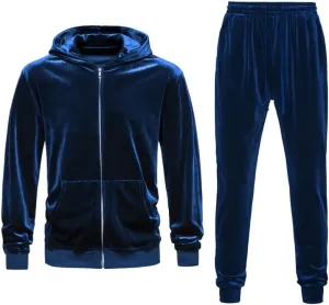 KISSQIQI Mens 2 Pieces Velour Tracksuits Velvet Outfits Sweatsuits Jogging Sport Suits Jacket Pants hooded Tracksuit