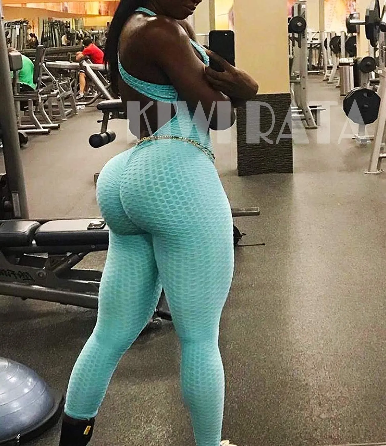 KIWI RATA One Piece Jumpsuits for Women Sleeveles Textured Gym Bodycon Backless Scrunch Butt Rompers