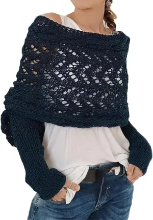 Knitted Cable Wrap, Shrugs for Women, Knitted Wrap, Scarf with Sleeves for Women, Sleeve Wrap Scarf Shawl