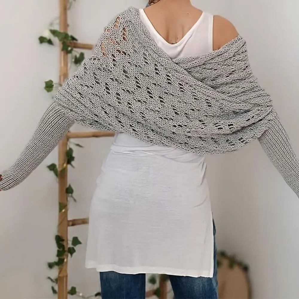 Knitted Cable Wrap, Shrugs for Women, Knitted Wrap, Scarf with Sleeves for Women, Sleeve Wrap Scarf Shawl