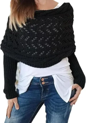 Knitted Cable Wrap, Shrugs for Women, Knitted Wrap, Scarf with Sleeves for Women, Sleeve Wrap Scarf Shawl