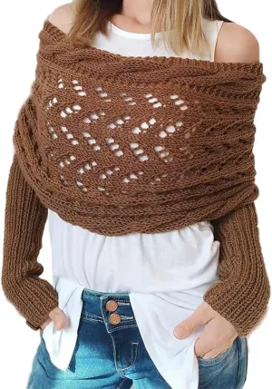 Knitted Cable Wrap, Shrugs for Women, Knitted Wrap, Scarf with Sleeves for Women, Sleeve Wrap Scarf Shawl