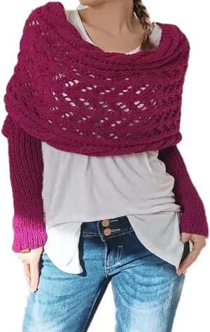 Knitted Cable Wrap, Shrugs for Women, Knitted Wrap, Scarf with Sleeves for Women, Sleeve Wrap Scarf Shawl