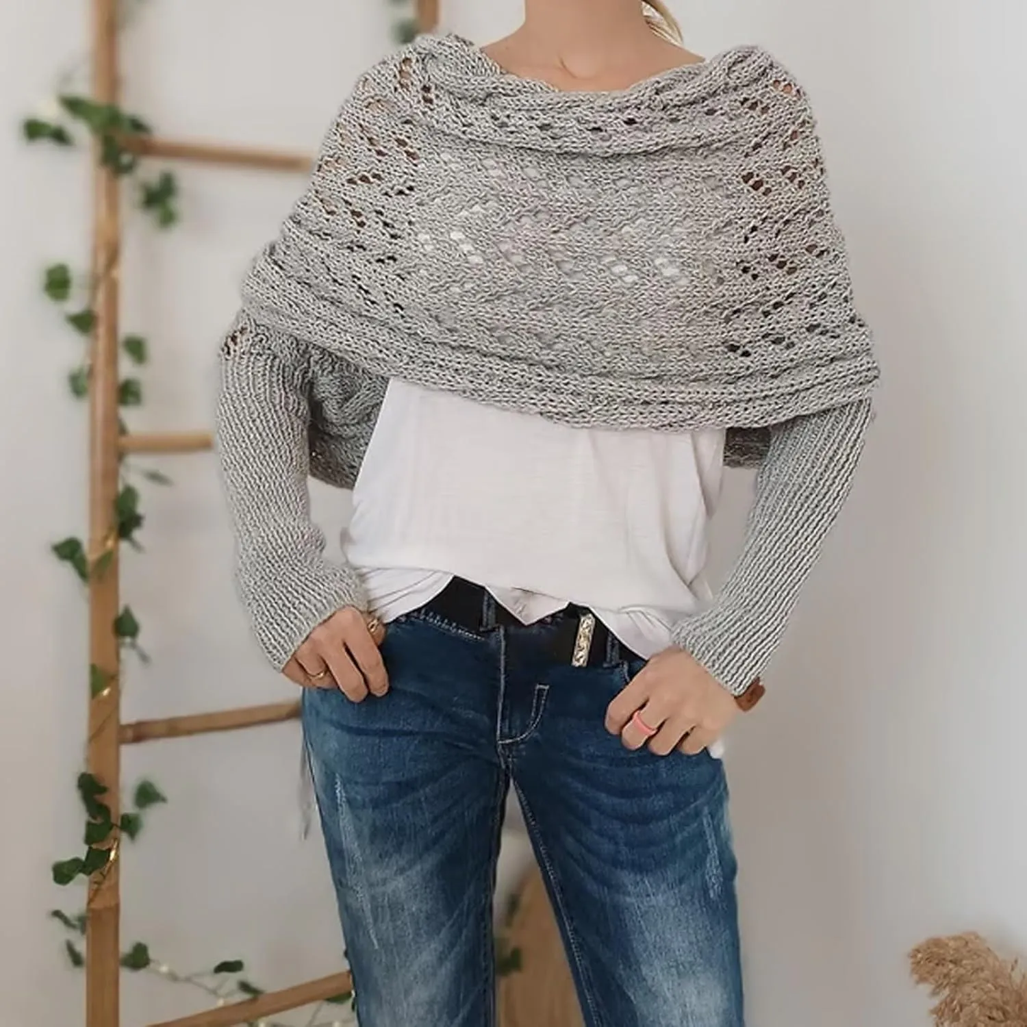 Knitted Cable Wrap, Shrugs for Women, Knitted Wrap, Scarf with Sleeves for Women, Sleeve Wrap Scarf Shawl