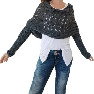 Knitted Cable Wrap, Shrugs for Women, Knitted Wrap, Scarf with Sleeves for Women, Sleeve Wrap Scarf Shawl