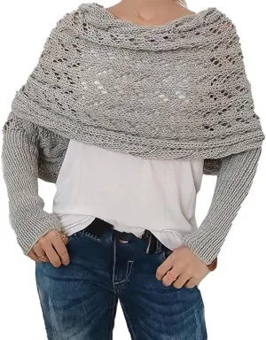 Knitted Cable Wrap, Shrugs for Women, Knitted Wrap, Scarf with Sleeves for Women, Sleeve Wrap Scarf Shawl