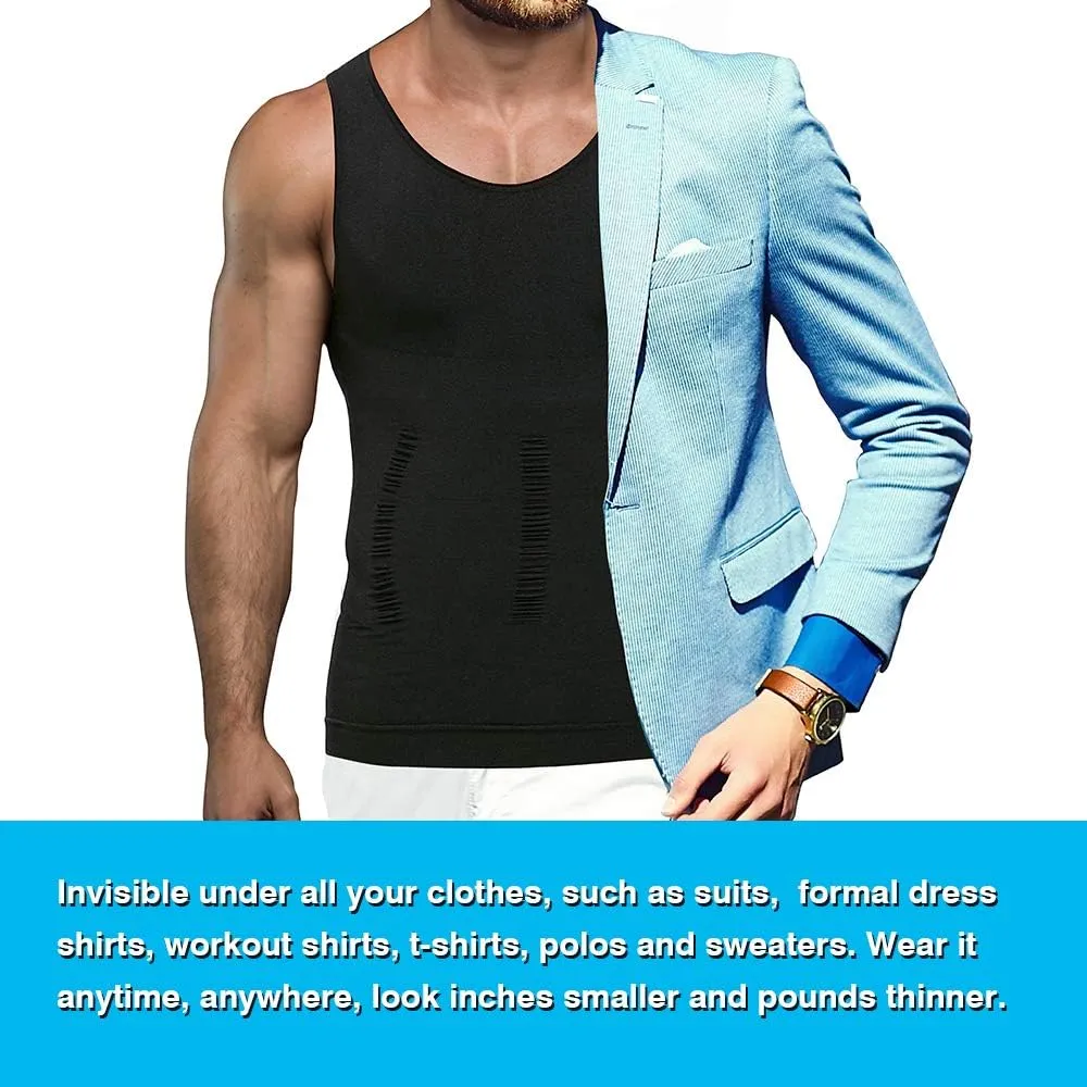 KOCLES Mens Compression Tank Top Slimming Body Shaper Vest Shirts Abs Slim Gym