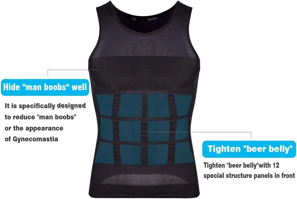 KOCLES Mens Compression Tank Top Slimming Body Shaper Vest Shirts Abs Slim Gym