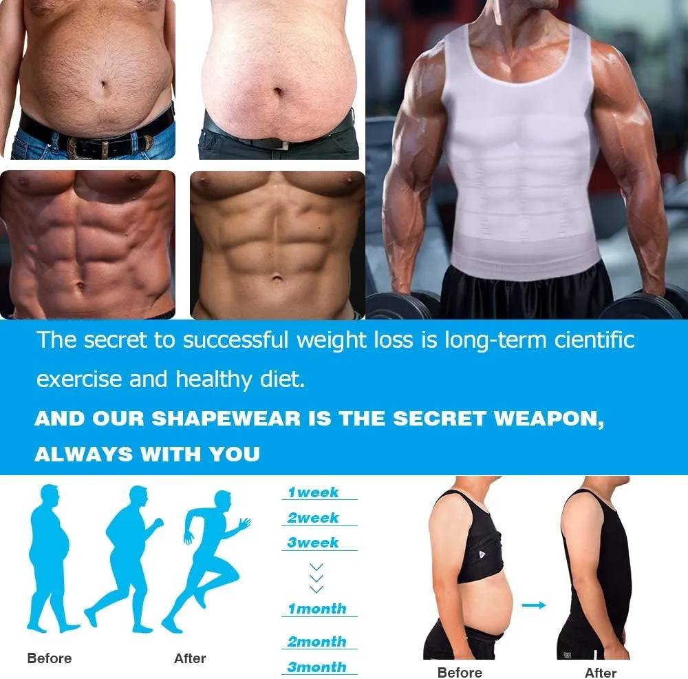 KOCLES Mens Compression Tank Top Slimming Body Shaper Vest Shirts Abs Slim Gym