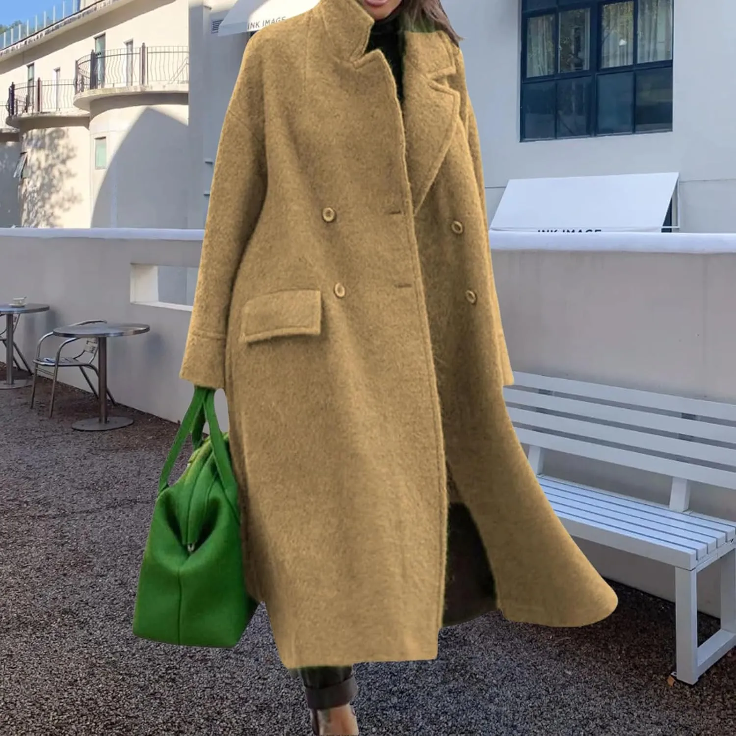Kubbon Womens Long Pea Coats Business Long Wool Blend Coat Casual Long Sleeve Trench Coat Open Front Dressy Jackets