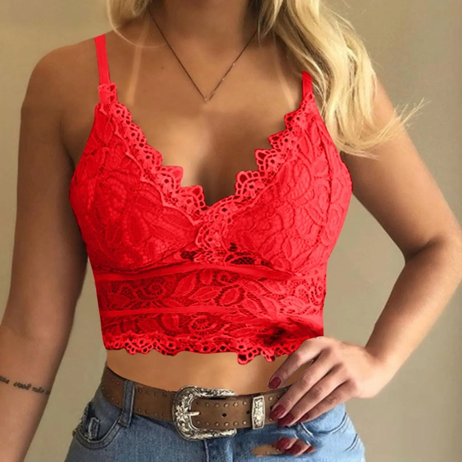 Lace Bralettes for Women with Support Crop Top Sexy Spaghetti Strap Tank Top Slim Basic Camisole Top Corset Lingerie