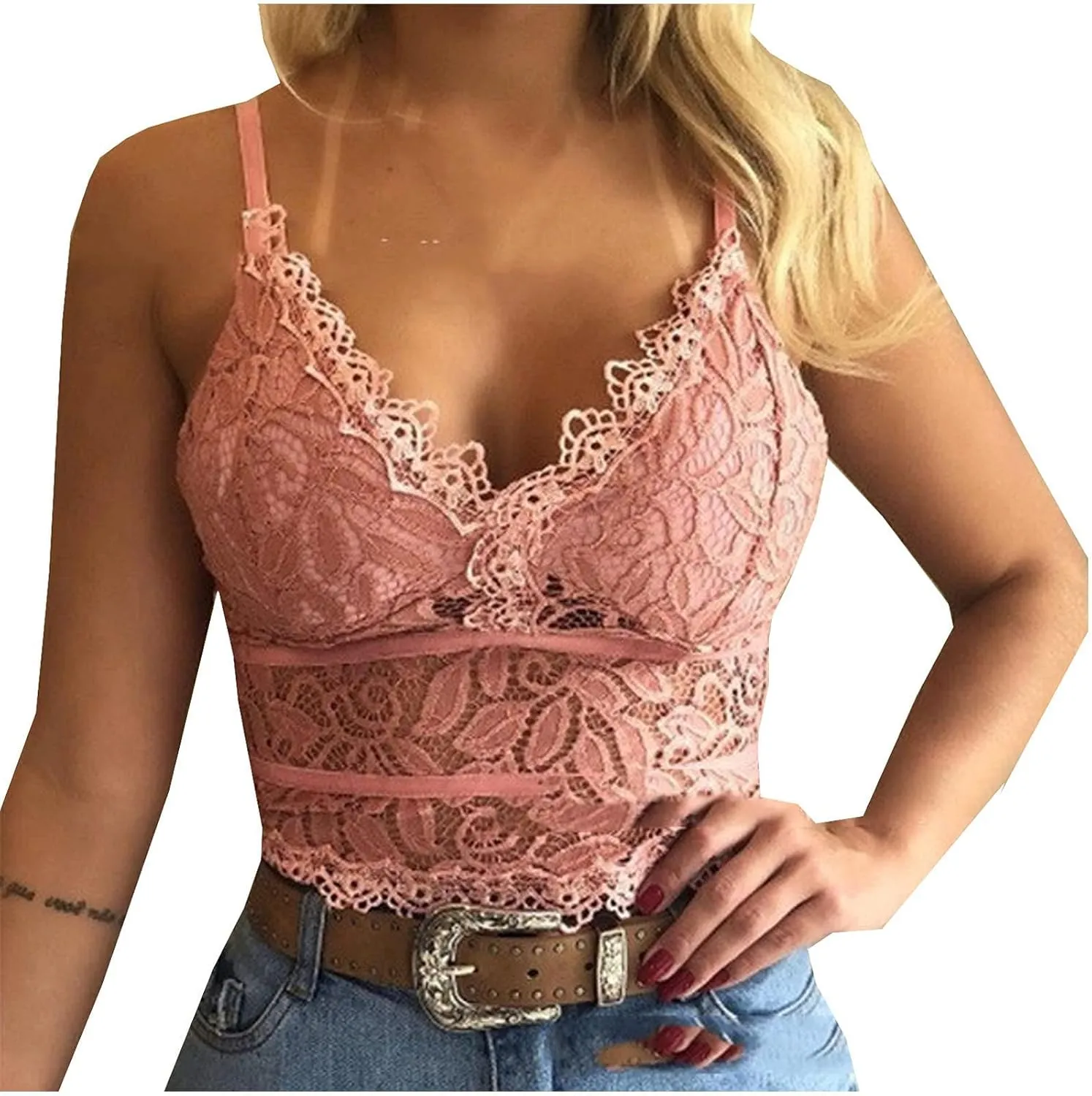 Lace Bralettes for Women with Support Crop Top Sexy Spaghetti Strap Tank Top Slim Basic Camisole Top Corset Lingerie