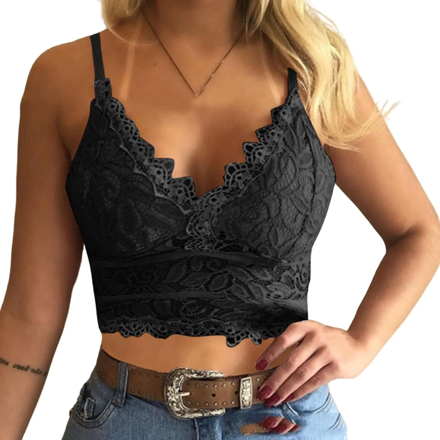 Lace Bralettes for Women with Support Crop Top Sexy Spaghetti Strap Tank Top Slim Basic Camisole Top Corset Lingerie