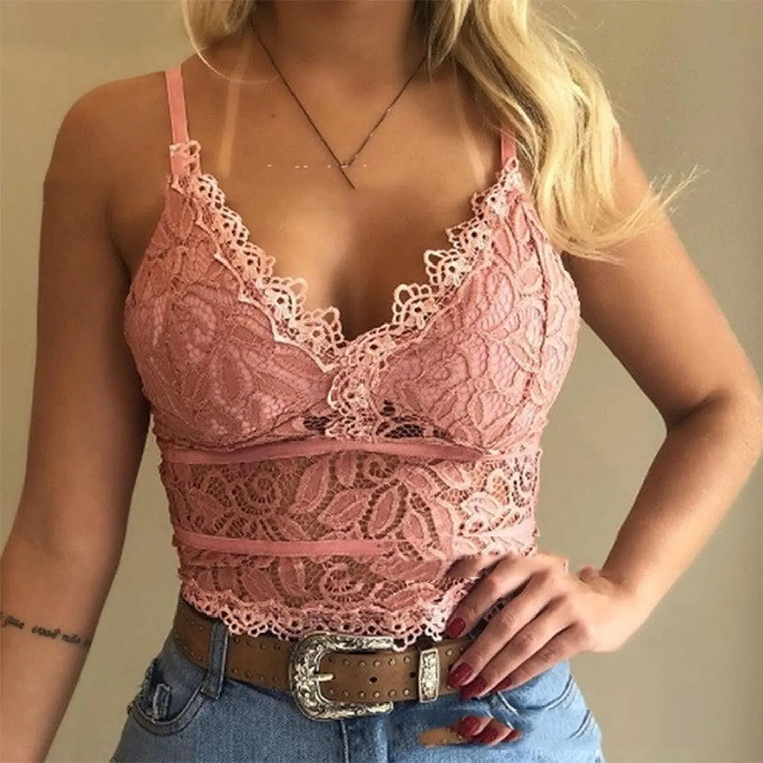 Lace Bralettes for Women with Support Crop Top Sexy Spaghetti Strap Tank Top Slim Basic Camisole Top Corset Lingerie