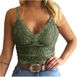 Lace Bralettes for Women with Support Crop Top Sexy Spaghetti Strap Tank Top Slim Basic Camisole Top Corset Lingerie