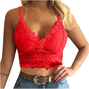 Lace Bralettes for Women with Support Crop Top Sexy Spaghetti Strap Tank Top Slim Basic Camisole Top Corset Lingerie