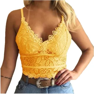 Lace Bralettes for Women with Support Crop Top Sexy Spaghetti Strap Tank Top Slim Basic Camisole Top Corset Lingerie