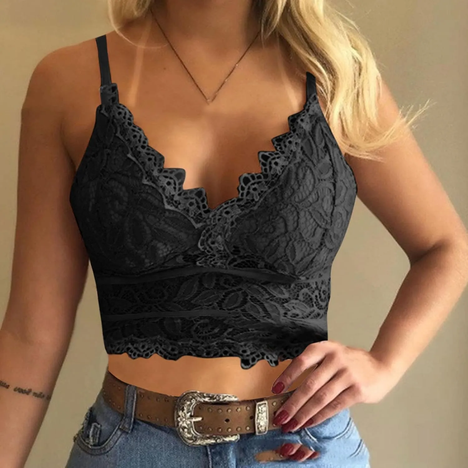 Lace Bralettes for Women with Support Crop Top Sexy Spaghetti Strap Tank Top Slim Basic Camisole Top Corset Lingerie