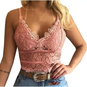 Lace Bralettes for Women with Support Crop Top Sexy Spaghetti Strap Tank Top Slim Basic Camisole Top Corset Lingerie