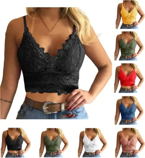 Lace Bralettes for Women with Support Crop Top Sexy Spaghetti Strap Tank Top Slim Basic Camisole Top Corset Lingerie