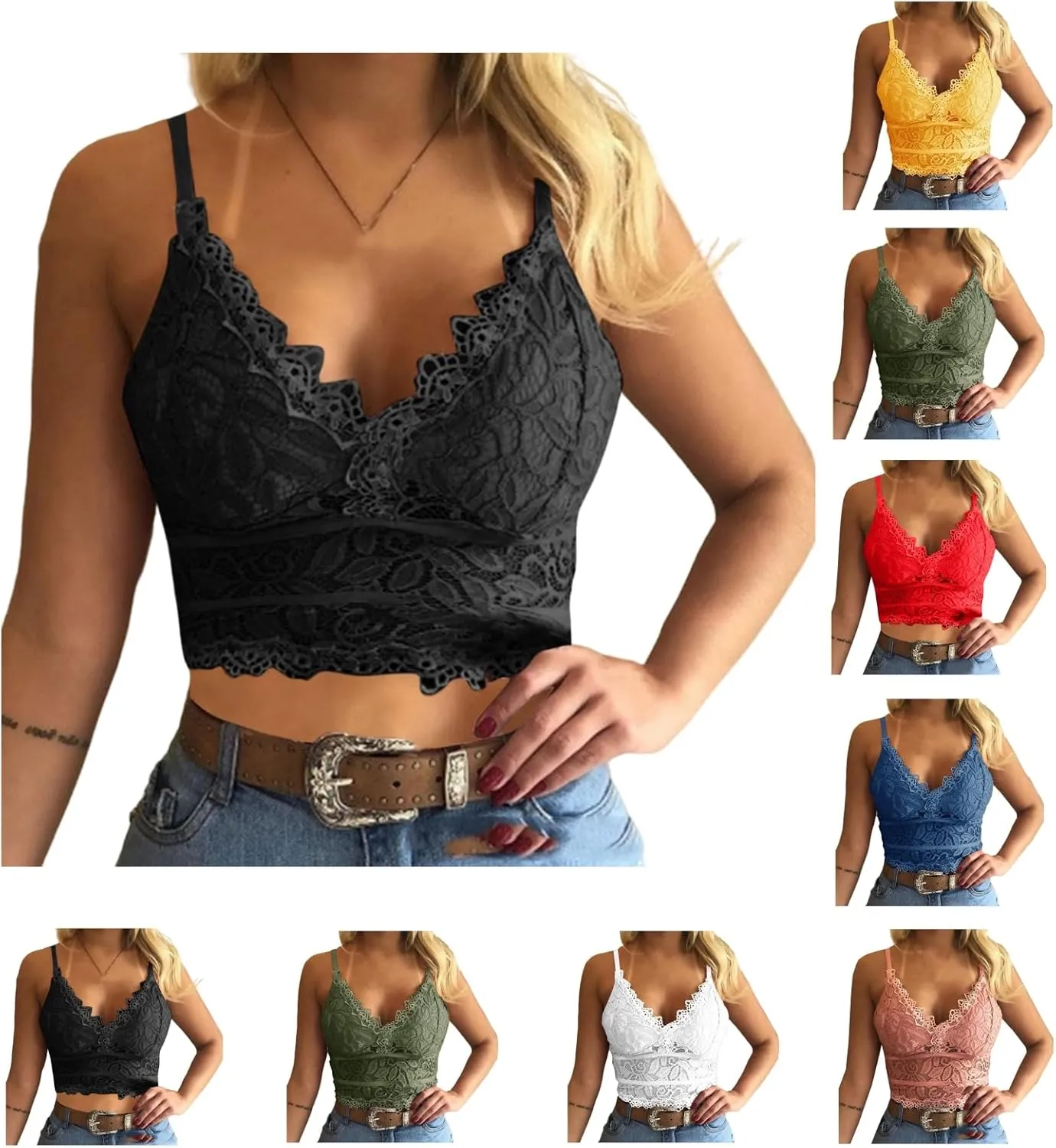 Lace Bralettes for Women with Support Crop Top Sexy Spaghetti Strap Tank Top Slim Basic Camisole Top Corset Lingerie