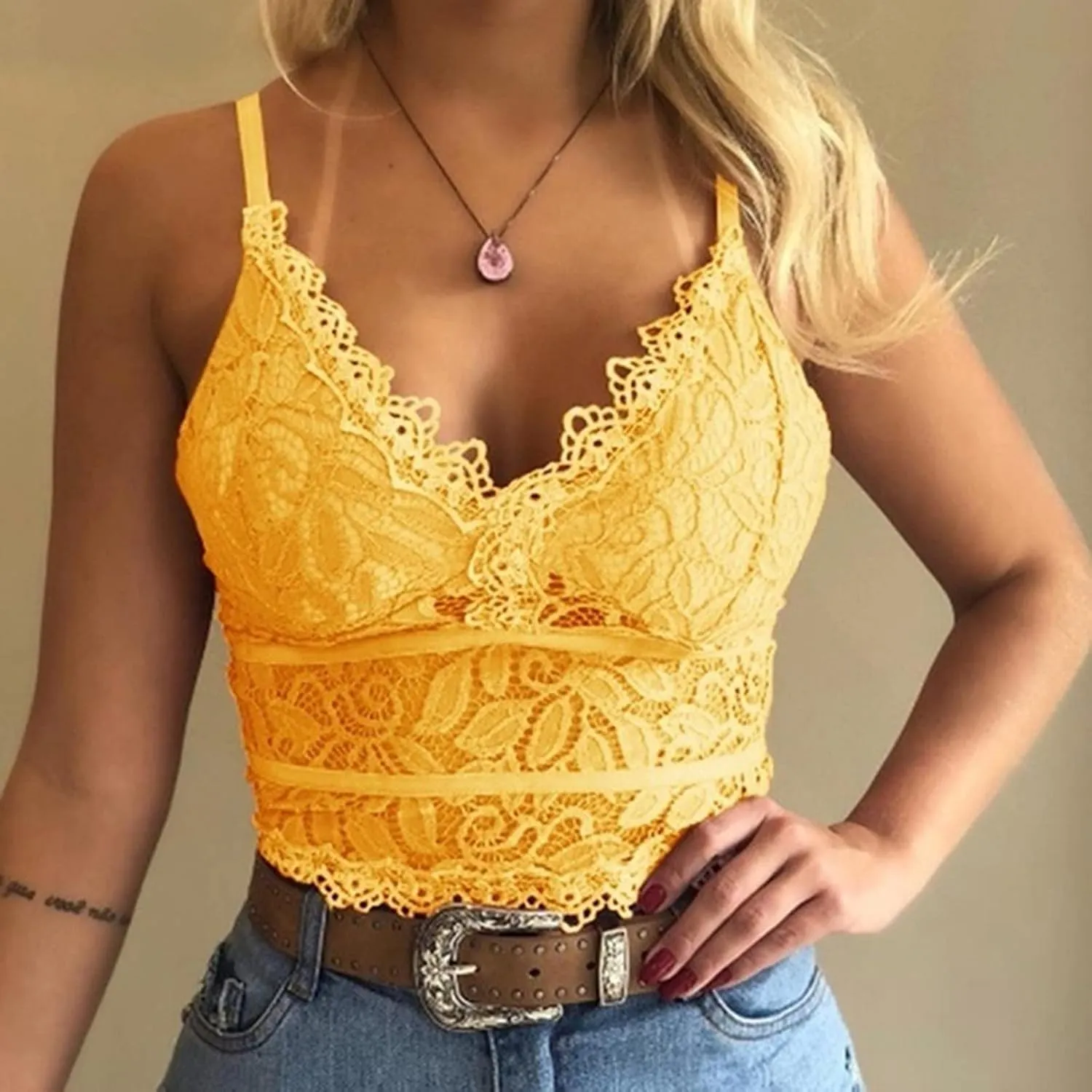 Lace Bralettes for Women with Support Crop Top Sexy Spaghetti Strap Tank Top Slim Basic Camisole Top Corset Lingerie