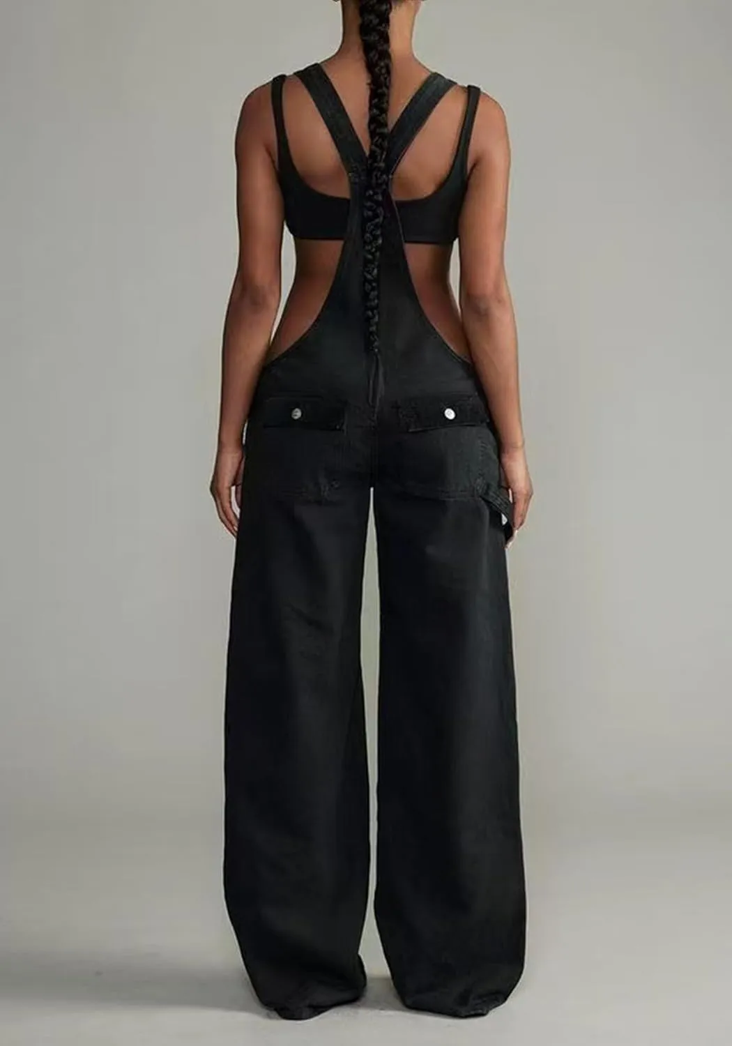 LAJIOJIO Denim Overalls for Women Casual Wide Leg Pants Baggy Jean Vintage Jumpsuit with Pockets