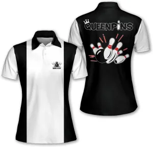 LASFOUR Personalized Queen Pins Pink Bowling Shirts for Women, Custom Quick-Dry Bowling Shirts Short Sleeve Polo for Girls
