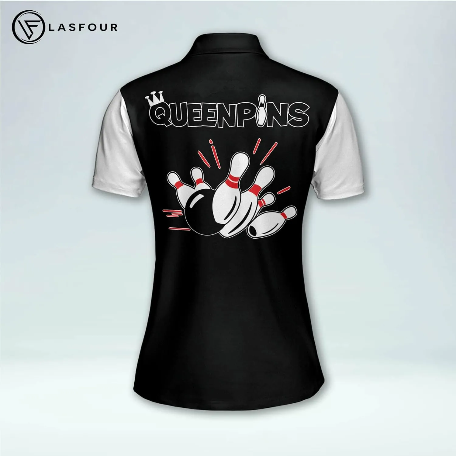 LASFOUR Personalized Queen Pins Pink Bowling Shirts for Women, Custom Quick-Dry Bowling Shirts Short Sleeve Polo for Girls