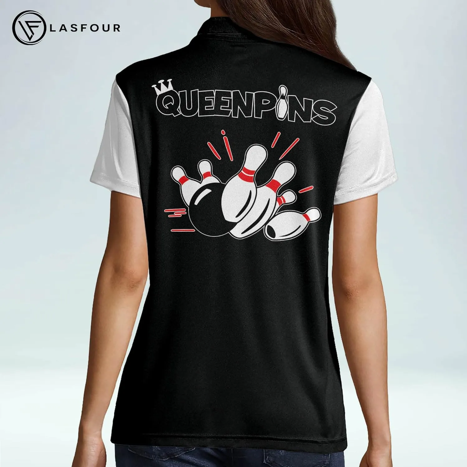 LASFOUR Personalized Queen Pins Pink Bowling Shirts for Women, Custom Quick-Dry Bowling Shirts Short Sleeve Polo for Girls