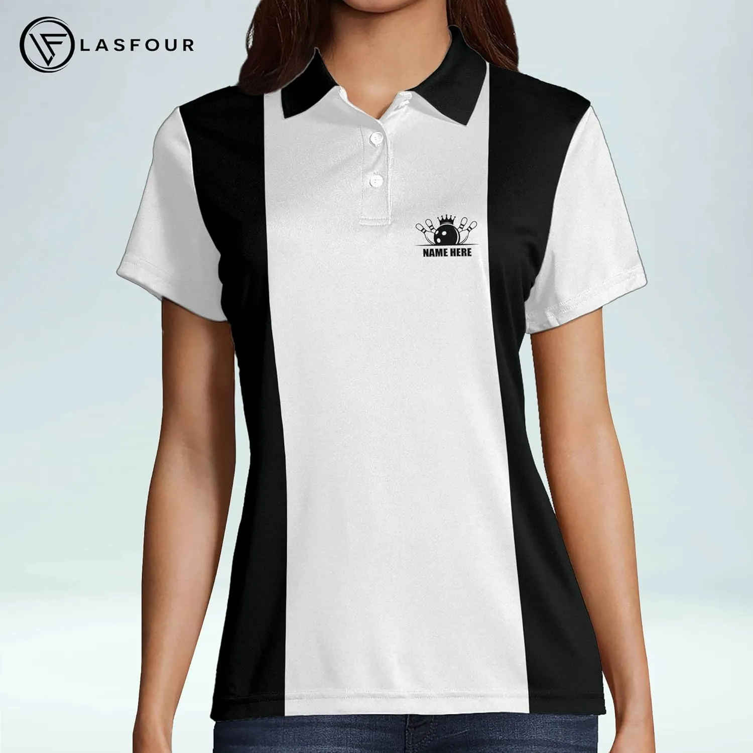 LASFOUR Personalized Queen Pins Pink Bowling Shirts for Women, Custom Quick-Dry Bowling Shirts Short Sleeve Polo for Girls