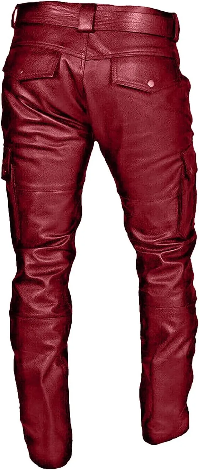 Leather Pants for Men Slim Fit Retro Punk Gothic Motorcycle Pants Lightweight Plus Size Comfy Athletic Casual Trousers