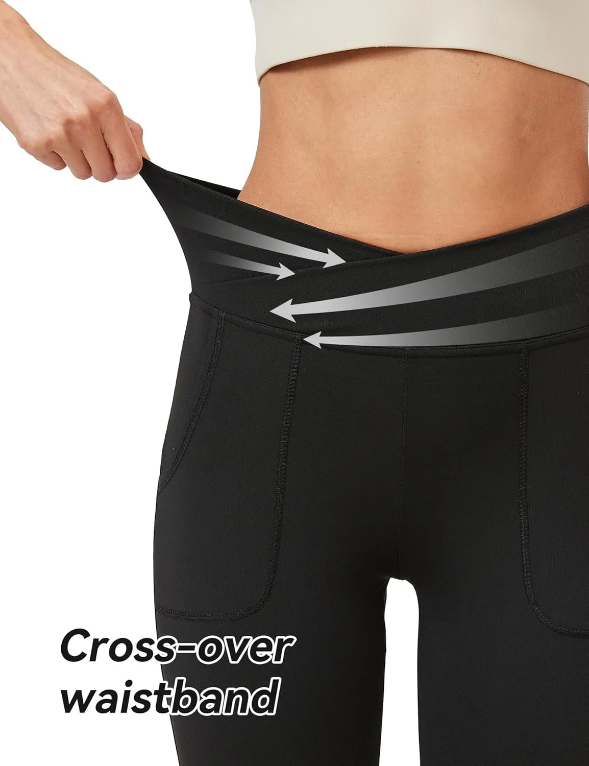 Leggings with Pockets for Girls Solid Black Stretch High Waist Tummy Control Workout Dance Bootcut Yoga Pants